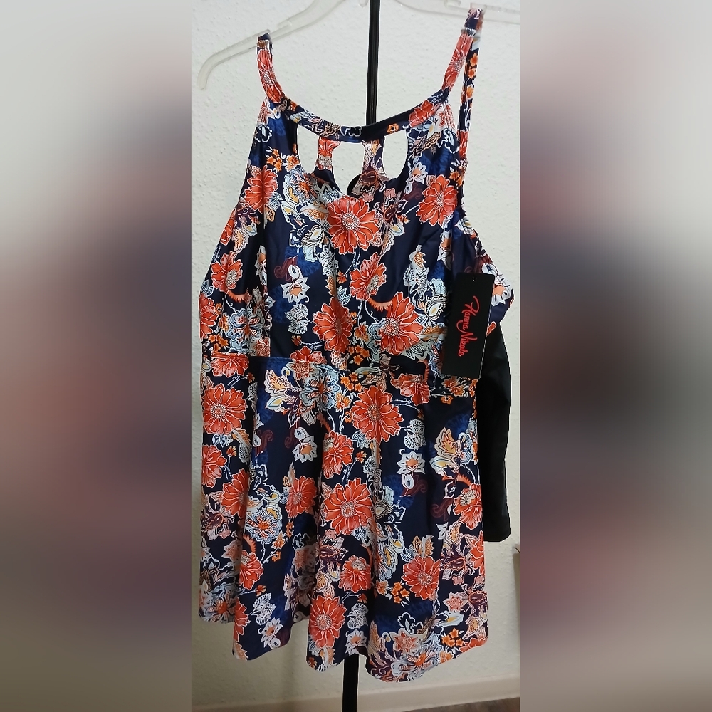 NWT -Hanna Nikole Plus FloralTankini Swimsuit Set with High Neck and Boyshorts